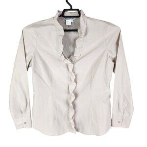 Womens Beige WinterSilks Ruffled Blouse Long Sleeve Silk & Cotton Blend Size L